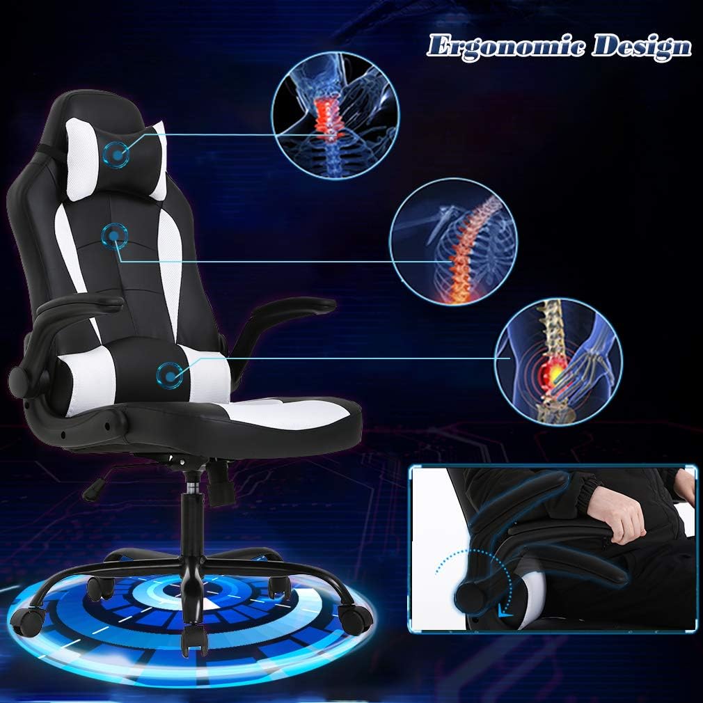 Adjustable High Back Racing Esports Chair (White)